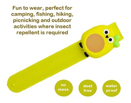 Essencell All Natural Mosquito Repellent Cartoon Slap BraceletPendent 2x Repellent Refills -Bug and Insect Protection for up to 30 days-No Spray DEET-FREE Waterproof - Yellow Bird