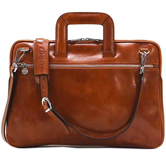 Floto Firenze Slim Briefcase in Olive Brown Calfskin Leather