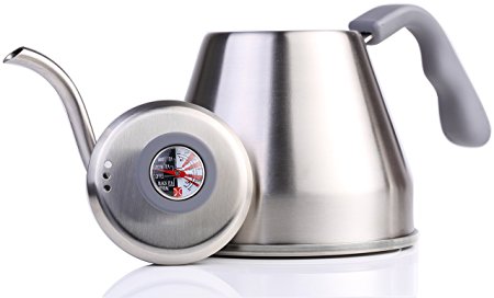 Pour Over Kettle | Thermometer, Gooseneck Spout, Heat-Resistant Handle, 1.2 liter Brushed Stainless Steel Body for Water, Coffee, Tea or Hot Toddy by The Elan Collective (Kool Gray)