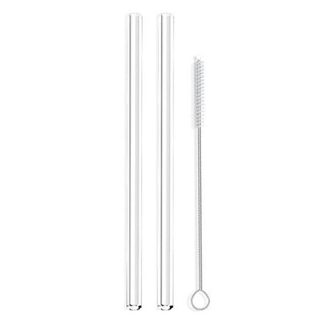 Hummingbird Glass Straws Little Sipper 6" x 7mm Made With Pride In The USA - Perfect Reusable Straw For Coffee, Tea, Wine, Juice, Water, Essential Oils - 2 Pack With Cleaning Brush