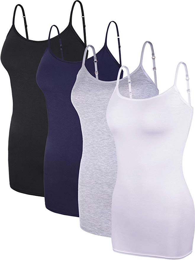 Boao 4 Pieces Women's Basic Camisole Adjustable Long Spaghetti Strap Tank Top Solid Modal Stretchy Tanks