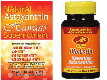 Nutrex Hawaii BioAstin Hawaiian Astaxanthin, 50 Gel Caps supply 12mg - With Dr Sears Astaxanthin Book