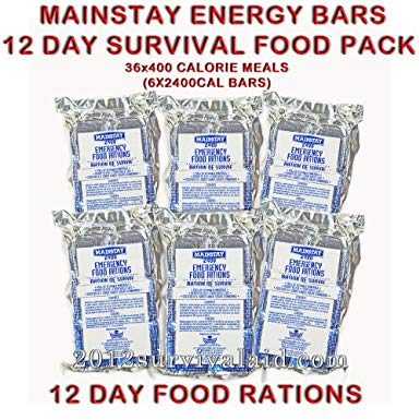 Mainstay Emergency Food 2400-cal Bars (Pack of 6) 12 Day Rations (36 Servings 3x400cal/per/day)