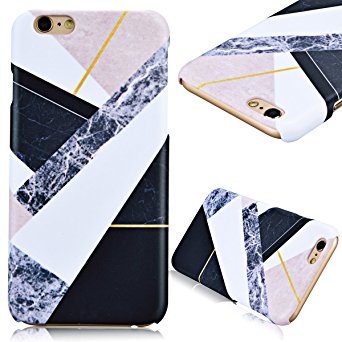 iPhone 6S Plus Case, iPhone 6 Plus Case, GrandEver Hard PC Marble Case for Apple iPhone 6S Plus 6 Plus High Quality Plastic Back Cover Stitching Color Pattern Design Flexible Nice Back Case Rigid Protective Shell for Apple iPhone 6S Plus/iPhone 6 Plus(5.5") -- Black   White   Pink
