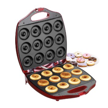 VonShef Deluxe 12 Hole Electric Mini Donut Maker Snack Machine, Red