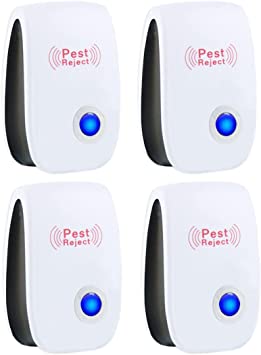 BODYA 4 Pack Ultrasonic Pest Repeller Anti Rodent Bug Rat Mouse Repellent Electronic Plug in Mice Rat Pest Control Ultrasonic Repellent for Insect, Spiders, Ants, Mosquitoes, Flies