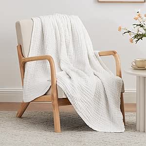 Love's cabin 6 Layer Cotton Muslin Blanket, 50"x60" Throw Muslin Blanket for Couch Bed, White Muslin Throw Blanket, Cotton Gauze Blanket for Adult, Lightweight and Breathable Blanket All Season