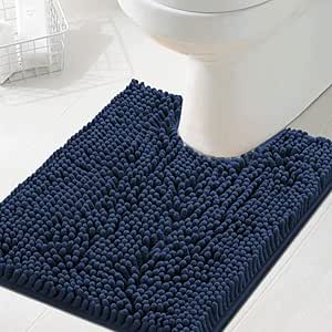 H.VERSAILTEX Toilet Mat U Shaped Bathroom Rugs Bath Mats for Bathroom Non Slip Luxury Chenille Bath Mat U Shape 20x24 Extra Soft and Absorbent Shaggy Rugs Washable Dry Fast - Navy