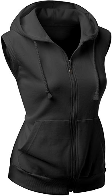 Xpril Women's Basic Solid Cotton Based Zipper Vest Hoodie