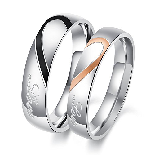 OPK Jewelry His and Her Stainless Steel Heart Shape Matching Set Real Love Couples Wedding Band (A Pair)