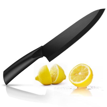 Ceramic Chefs Knife - Best and Sharpest 8-inch Black Professional Kitchen Knife - Latest and Hardest Blade That Doesnt Need Sharpening for Years - Comes with FREE Stylish Blade CoverCase
