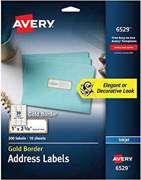 Avery Address Labels with Gold Border for Inkjet Printers, 1" x 2-5/8",  300 Labels (6529)