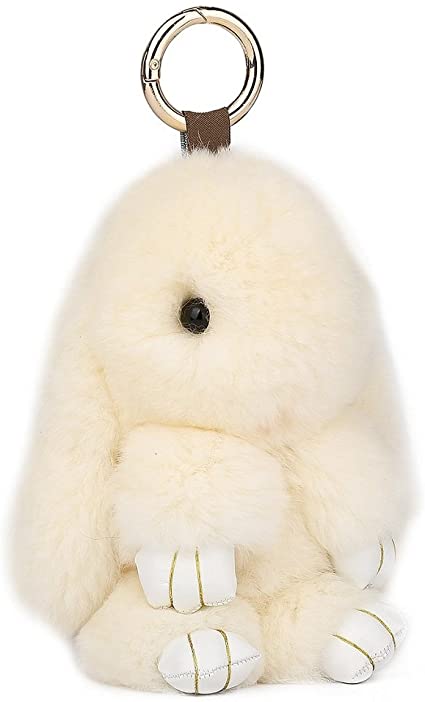 CHMIING Bunny Keychain Soft Cute Rex Rabbit Fur Keychain Car Handbag Keyring