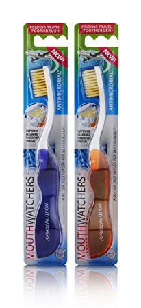 Mouthwatchers Antimicrobial Travel Toothbrush - 2 Pcs (1 Blue 1 Red)