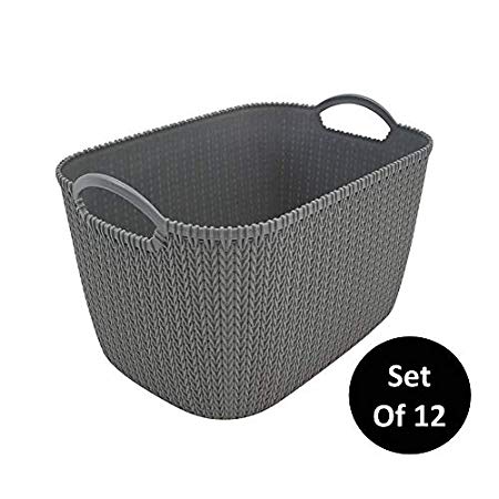 Homz Grey, Set of 12 Large Decorative Rattan Storage Bin 12 Each