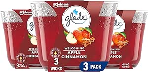 Glade Candle Apple Cinnamon, Fragrance Candle Infused with Essential Oils, Air Freshener Candle, 3-Wick Candle, 6.8 Oz, 3 Count