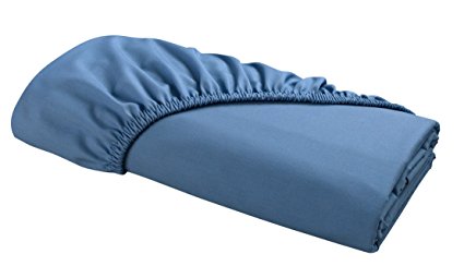 FITTED Sheet by DELANNA 100% Cotton Percale Weave Bottom Sheet 60" x 80" Crisp, Comfortable, Breathable, Soft and Durable (Queen, Serenity Blue)