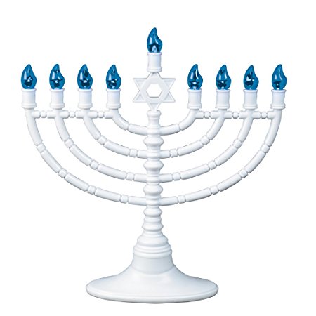 Rite Lite White plastic Electric LED Low Voltage Menorah with Blue Bulbs