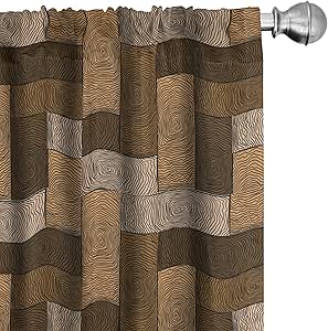 Ambesonne Chocolate Window Curtains, Parquet Pattern in Wooden Style Geometric Design in Nature Inspired Art, Lightweight Decorative Panels Set of 2 with Rod Pocket, Pair of - 28" x 63", Brown Beige