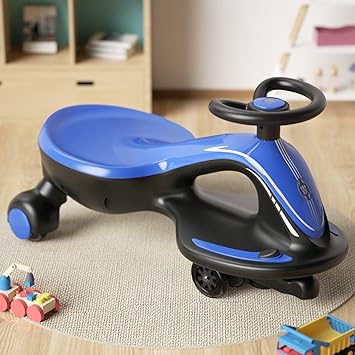 GLAF Electric Wiggle Car for Kids Ride On Toys for Toddler Age 3 Years and up Electric Vehicles for Boys Girls with Rechargable Battery Powered Pedal Anti-Rollover Wheels with Lights (Blue)