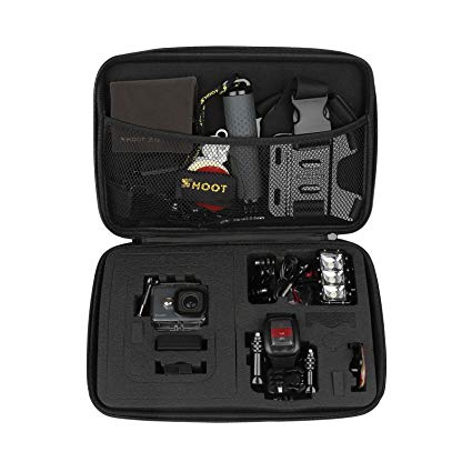 SHOOT Waterproof Large Size Camera Storage Case for GoPro Hero 6/5/4/3 /3/Hero(2018)/Fusion AKASO EK7000 APEMAN Campark FITFORT 4K WiFi Action Camera (32.5cmx21.7cmx6.5cm)