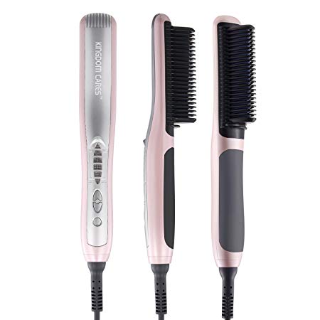 KINGDOMCARES Professional Ceramic Hair Straightening Brush Anti Scald Hair Straightener Comb Pink KC288C