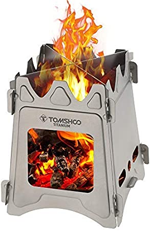TOMSHOO Titanium Camping Stove Camp Wood Stove Portable Foldable Burning Backpacking Stove for Outdoor Hiking Picnic BBQ