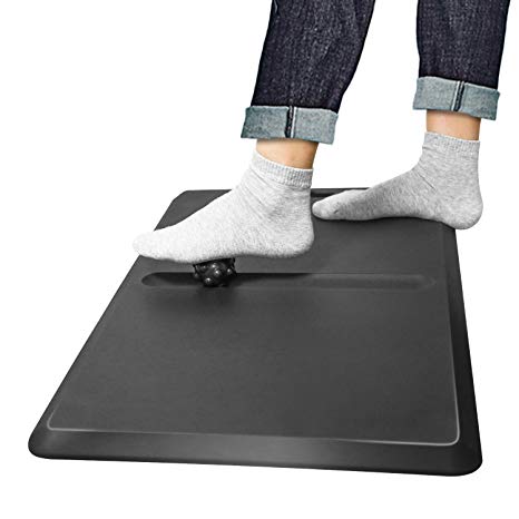 HUANUO HNFM Comfort Mat - Ergonomic Anti-fatigue Standing Mat, Non-slip Floor Mat Kitchen Rug with Massage Ball and Activity Groove, Perfect for Kitchens and Home Office Stand Up Desks, 28”x17”, Black