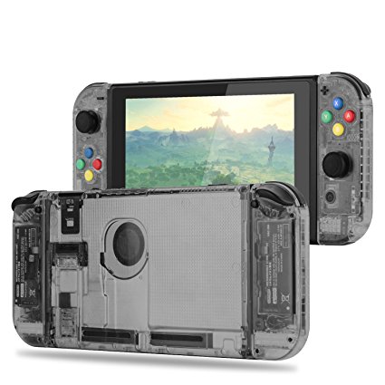 BASSTOP [Update Version] DIY Replacement Housing Shell Case Set for Switch NS NX Console and Right Left Switch Joy-Con Controller without Electronics (Set-Smoke Black)