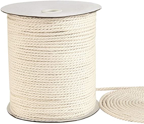 SUNTQ Macrame Cord 3mm x 240Yards, Natural Cotton Macrame Rope, 3 Strand Twisted Cotton Cord for Wall Hanging, Plant Hangers, Crafts, Knitting, Decorative Projects, Soft Undyed Cotton Rope