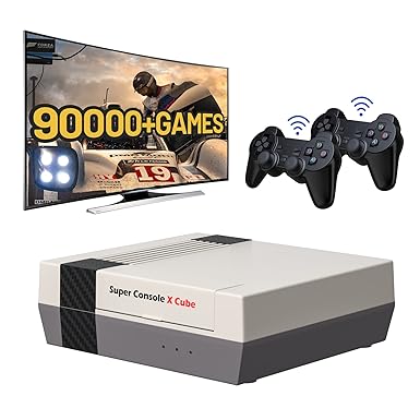 Kinhank Super Console X Cube Retro Game Console with 90000  Classic Games, TV & Game System in 1,Video Game Console Supports 4K HD/AV Output, with 2 Wireless Game Controllers(64G)