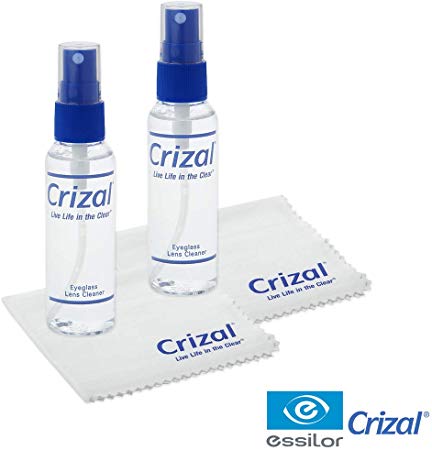 Crizal Eye Glasses Cleaning Cloth and Spray | Crizal Lens Cleaner (2 oz) with Crizal 6 1/2" X 6 1/2" Microfiber Cloth. #1 Doctor Recommended Cleaner and Cloth for Crizal Anti Reflective Lenses-2 Pack