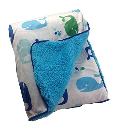 Little Bedding By NoJo Whale Velboa Blanket, Blue