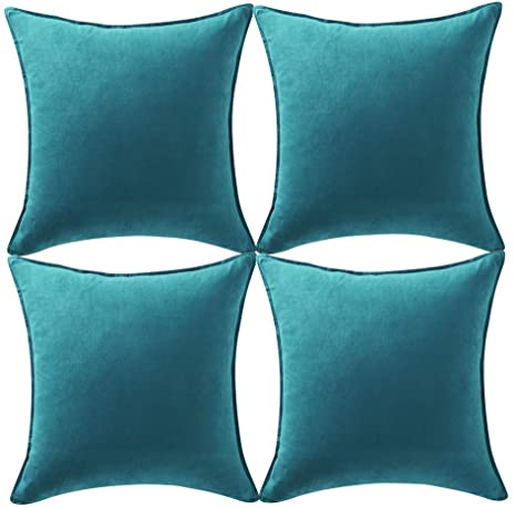 Fancy Homi 4 Packs Teal Decorative Throw Pillow Covers 18x18 inch/45x45 cm, Super Soft Faux Suede Decor Square Pillow Case, Solid Cushion Cover for Couch/Sofa/Bedroom/Living Room