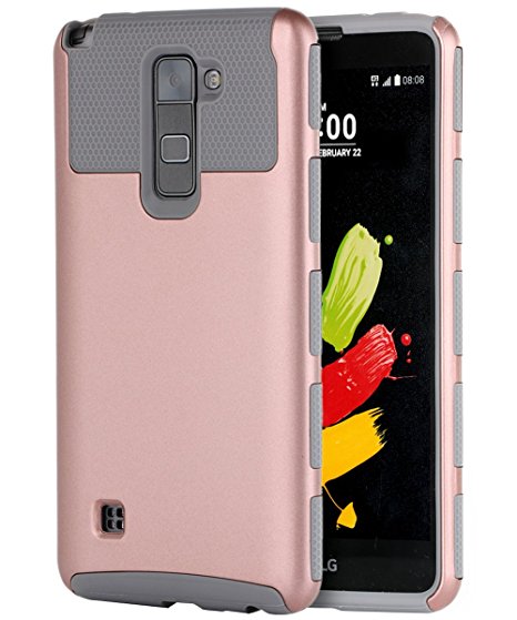 LG Stylo 2 Case, LG LS775 Case, BENTOBEN Slim Hybrid Dual Layer Shockproof 2 Piece Hard PC Shell Rugged Soft TPU Bumper Cover For LG Stylo 2 / LG LS775 Rose Gold Grey