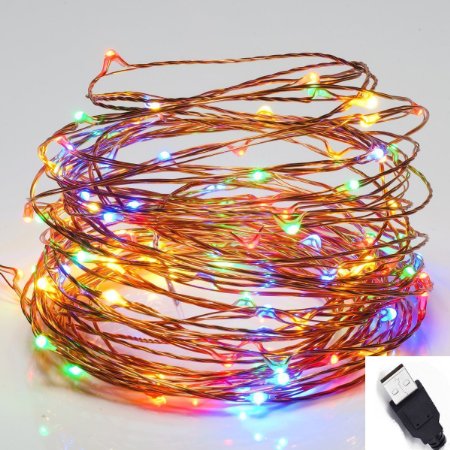 LED String Lights, SOLLA String Copper Wire Lights USB Powered, 33ft 100LEDs Color, Waterproof Starry String Lights Décor Rope Lights for Indoor Outdoor Wedding Party Christmas Holiday Patio