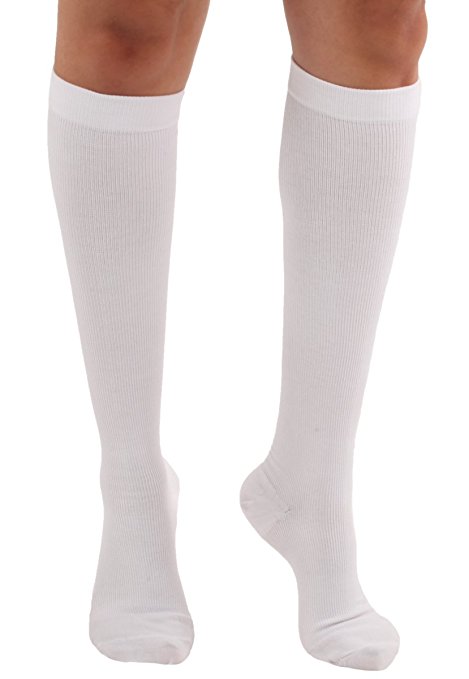 Cotton Compression Socks - Graduated Compression Firm Support 20-30mmHg - Closed Toe, Unisex - White Large Absolute Support