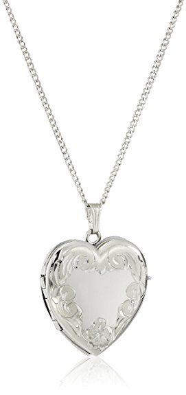 Sterling Silver Engraved Four-Picture Heart Locket Necklace, 20"