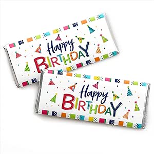 Big Dot of Happiness Cheerful Happy Birthday - Candy Bar Wrapper Colorful Birthday Party Favors - Set of 24