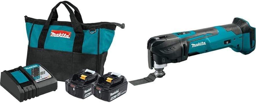 Makita BL1850BDC2 18V LXT Lithium-Ion Battery and Rapid Optimum Charger Starter Pack (5.0Ah) with XMT03Z 18V LXT Lithium-Ion Cordless Oscillating Multi-Tool