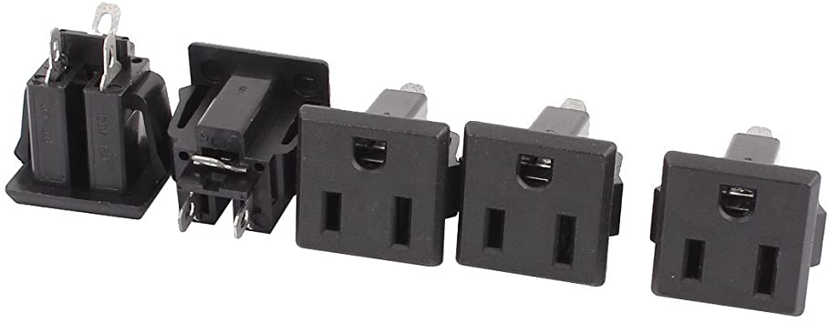 uxcell 5 Pcs AC 125V US Outlet Panel Mount Power Rewiring Socket Black