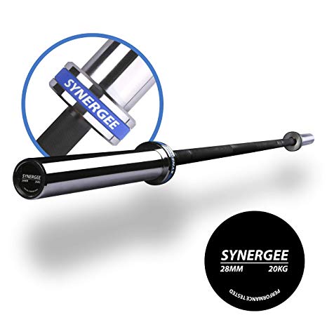 Synergee Open 15kg and 20kg Black Phosphate and Chrome Olympic Barbell. Rated 1000lbs for Weightlifting, Powerlifting and Crossfit