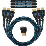 Twisted Veins 3ACHB3 Three 3 Pack of 3 90 cm High Speed HDMI Cables  Right Angle Adapter and Velcro Cable Ties Latest Version Supports Ethernet 3D and Audio Return