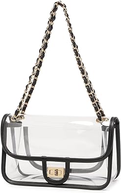 LAM GALLERY Womens PVC Clear Purse Handbag with Chain Stadium Approved Clear Bag See Through Bag for Working and Concert