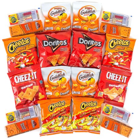 Hangry Kit Cheesy Snack Sampler - Care Package - Gift Pack - Variety of 20 Cheesy Chips and Crackers Included - 100% Money Back Guarantee