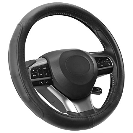 COFIT Black Microfiber Leather Steering Wheel Cover Universal 15 Inch - Comfortable Grip