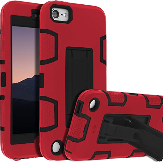 iPod Touch 7th Gen Case,iPod Touch 6th Gen Case,Kickstand Case for iPod Touch,Anti-Scratch Anti-Fingerprint Heavy Duty Protection Shockproof Rugged Cover Apple iPod Touch 2019,Red