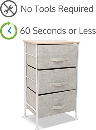 Luxton Home 3 Drawer Storage Organizer – 60 Second Fast Assembly, No Tools Needed, Small Gray Linen Tower Dresser Chest Dorm Room Essential, Closet, Bedroom, Bathroom (3D,Cream)