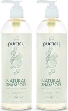 Puracy Natural Shampoo - Sulfate-Free - THE BEST Daily Hair Cleanser - Clinically Superior Ingredients - Developed by Doctors for Men & Women - Citrus & Mint - 16 ounce (Pack of 2)