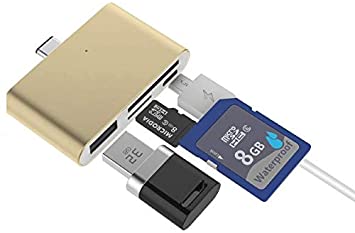 ElementDigital Type C Card Reader USB C OTG USB 2.0 Hub/TF/SD Card Reader, 4-in-1 USB 3.1 with Micro USB Charging Port for MacBook, Chromebook, Pixel C Tablet, Samsung Note 7 (Gold)